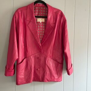 Vintage 80s Italian Leather Blazer‎ 42 M/L Fuchsia Artisan Made French Girl Chic